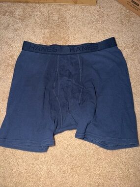 Hanes Men's Dark Blue Boxer Briefs with Logo Waistband